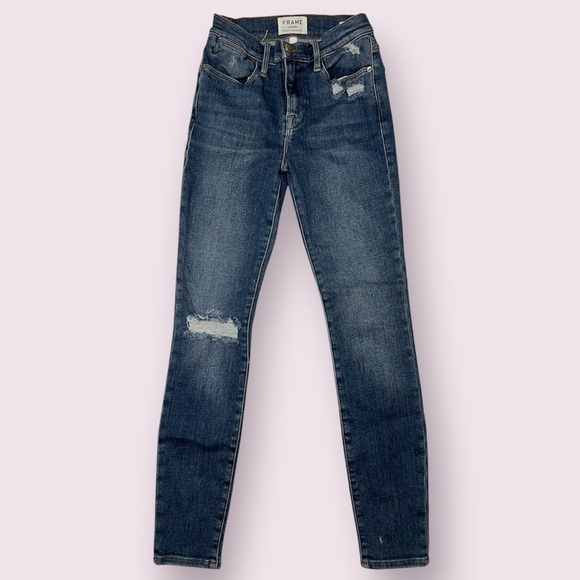 Frame Le High Skinny Distressed Blue Jeans - Picture 1 of 12